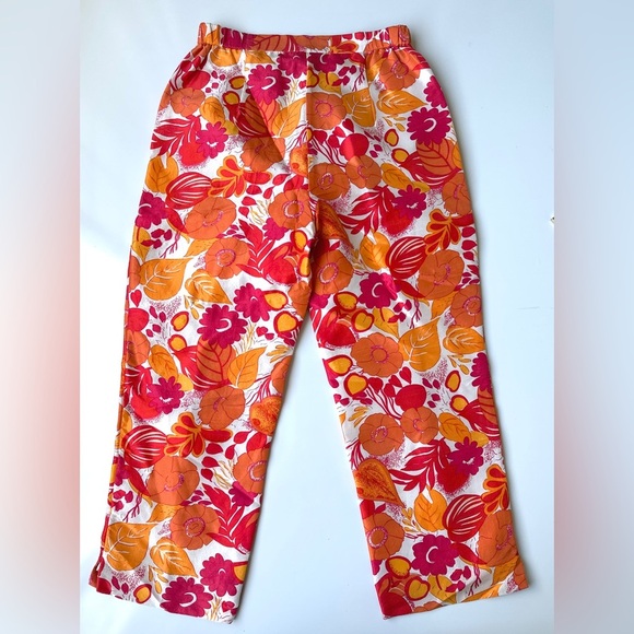 Bob Mackie Art Colorful Orange Red Floral Silk High Rise Cropped Pants Women’s 6 - Picture 3 of 6